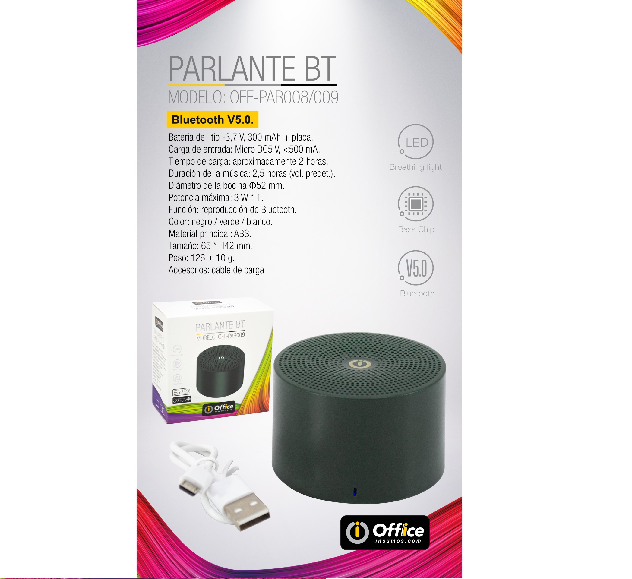 PARLANTES AUDIO BT ALIM BATERIA OFF-PAR009 VERDE